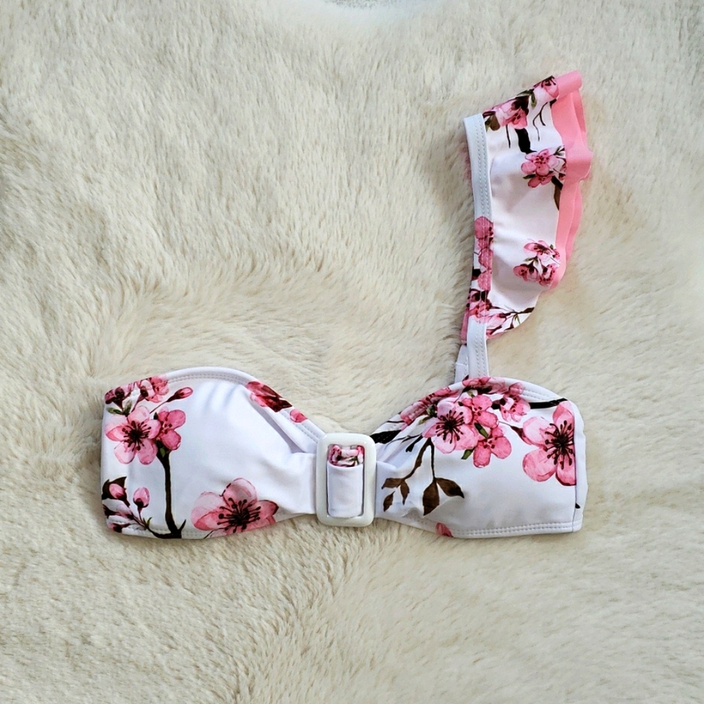 Pink Off Shoulder Ruffle Bandeau High Waist Bikini - Picture 5 of 11